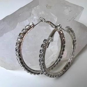 Small Silver Rhinestone Hoop Earrings